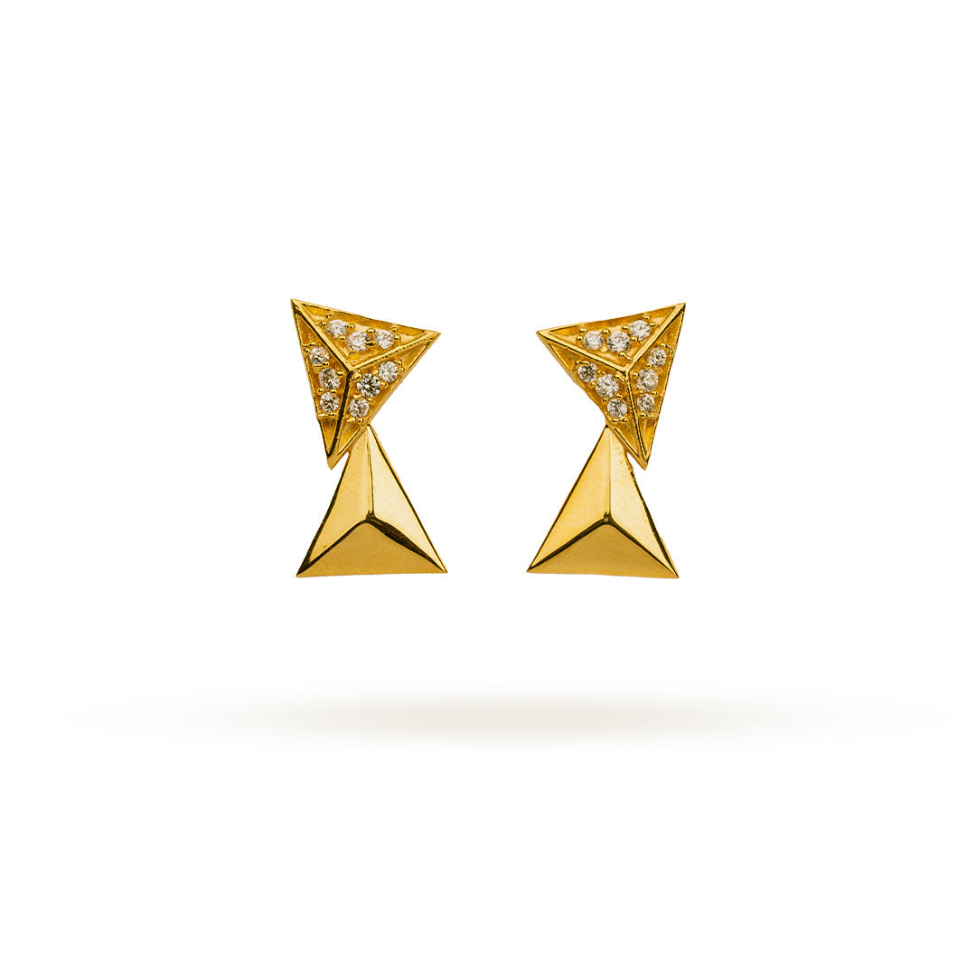 Golden Twin-Triangle Sparkle Studs