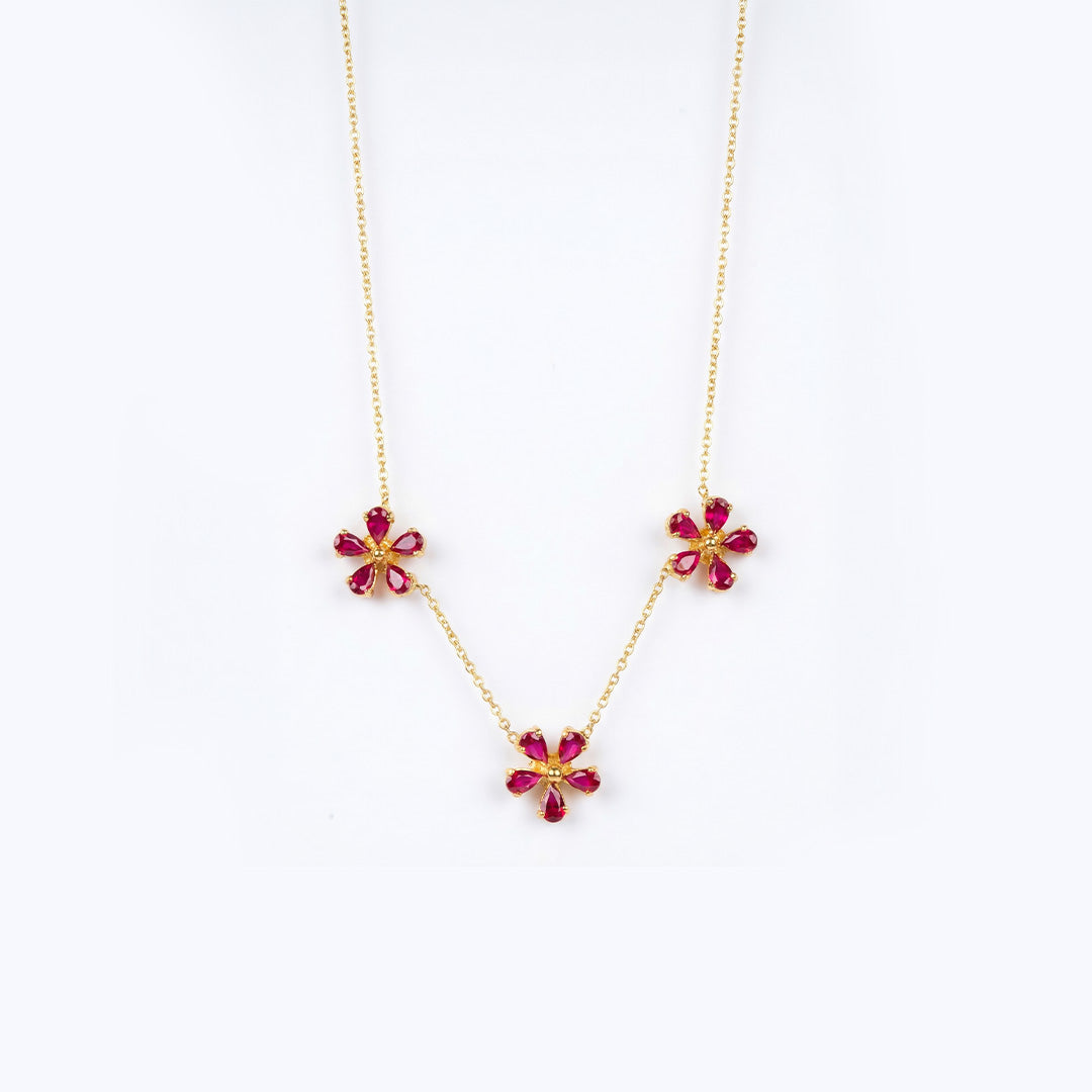 Ruby Bloom Trio Necklace