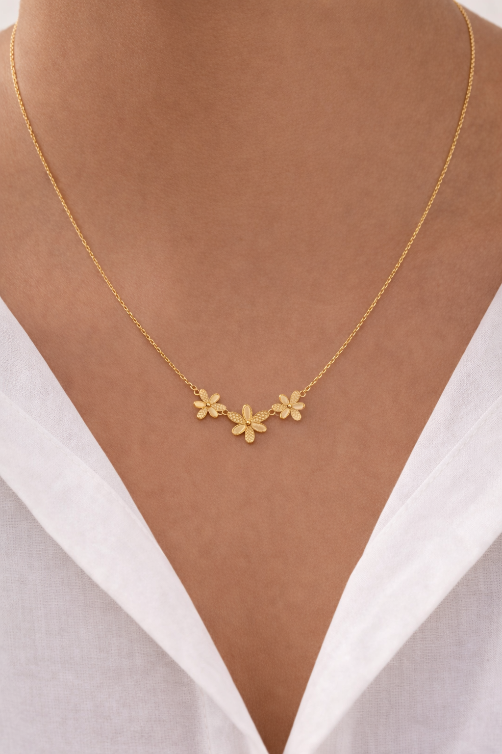 Trio Floral Gold Necklace