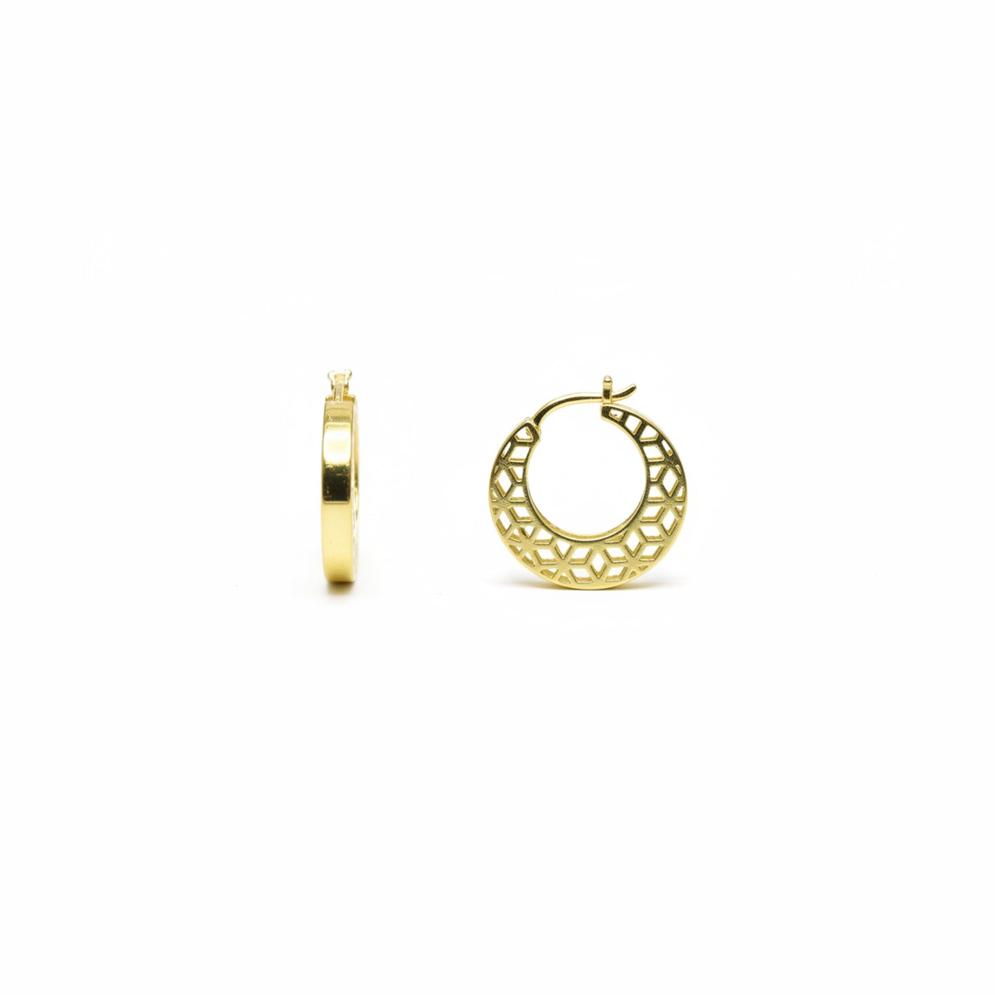 Gold Hollow-Center Patterned Hoops