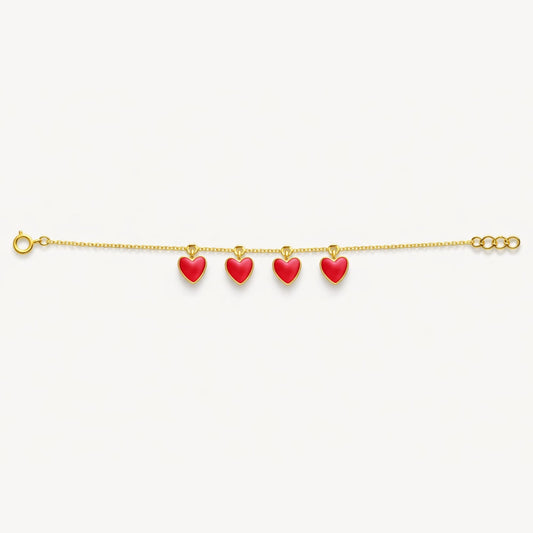 Red Heart Charm Gold Bracelet