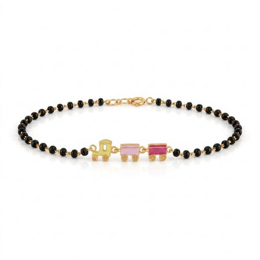Black Bead Train Charm Bracelet