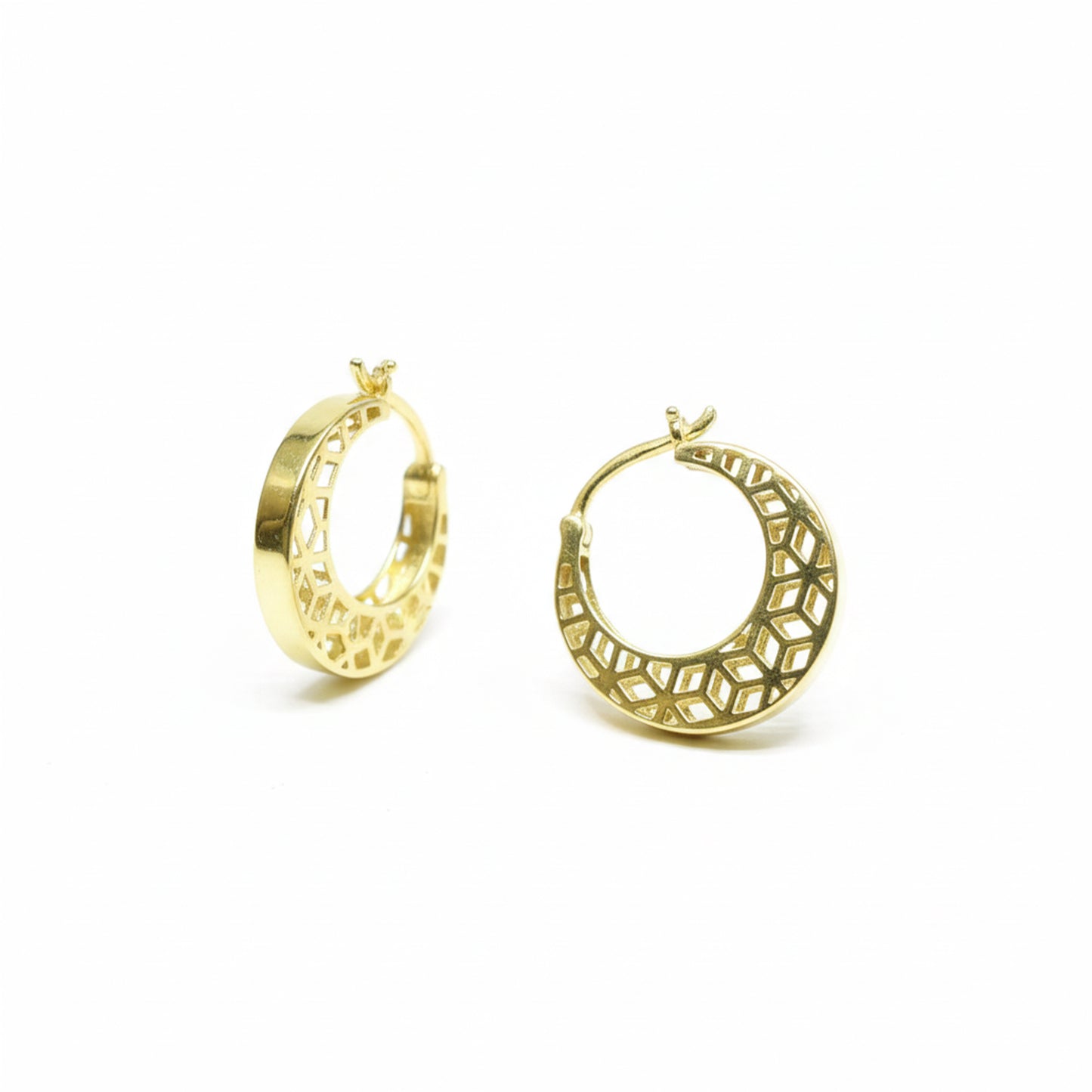 Gold Hollow-Center Patterned Hoops