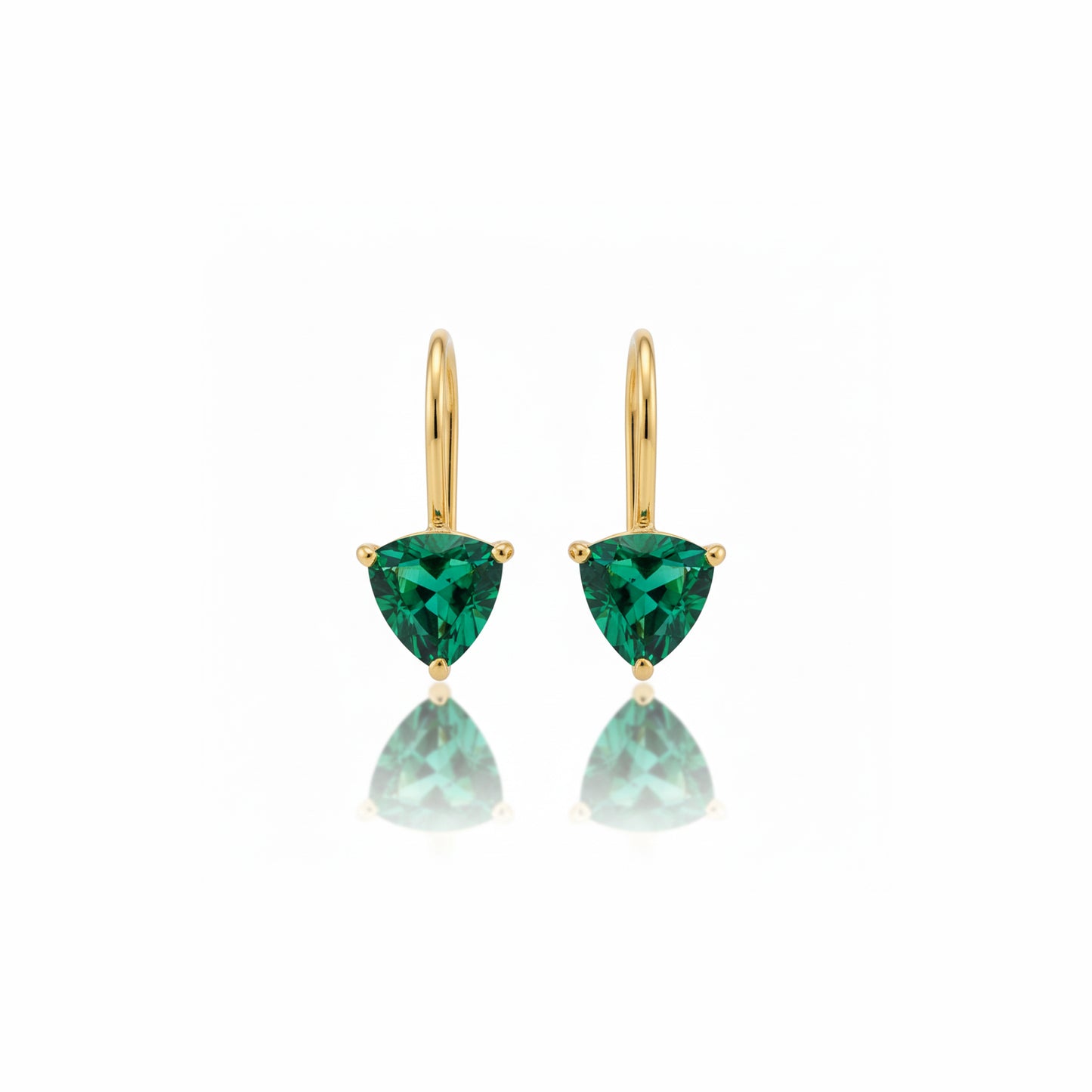 Gold Stud Earrings with Green Gemstone