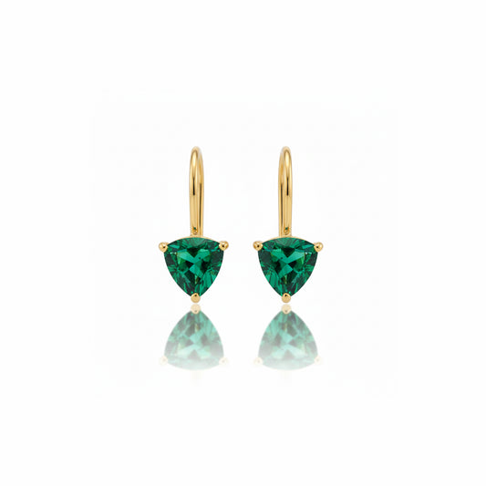 Gold Stud Earrings with Green Gemstone