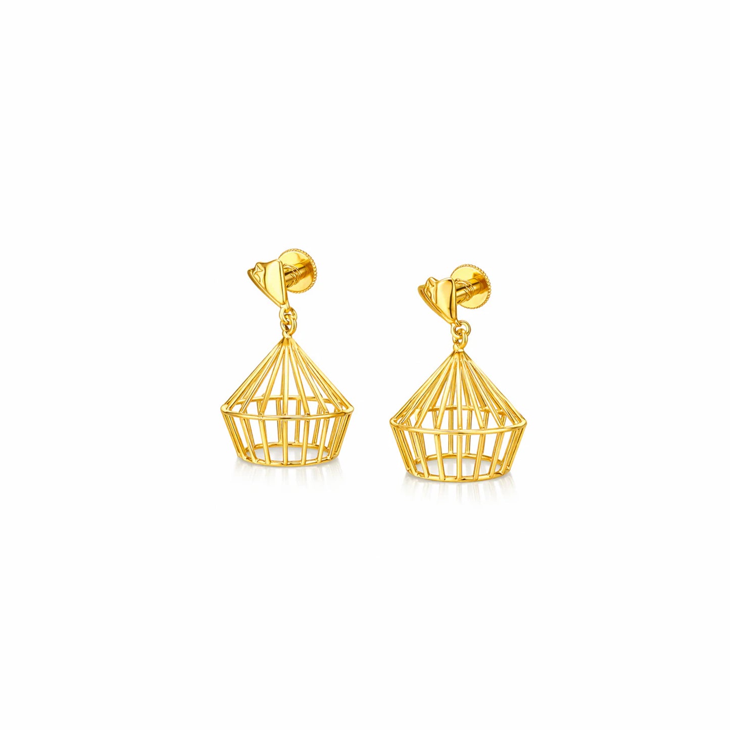 Golden Cage Drop Stud Earrings