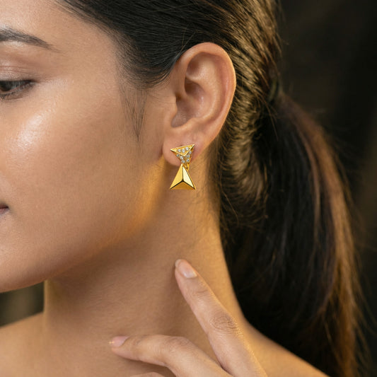 Golden Twin-Triangle Sparkle Studs