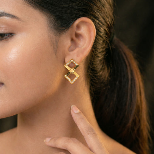 Modern Double-Square Sparkle Studs