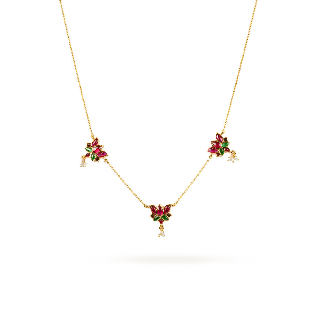 Petite Floral Drop Gold Necklace