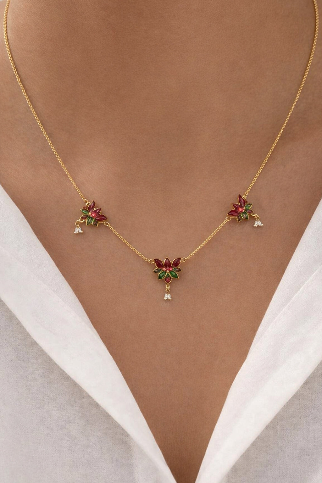 Petite Floral Drop Gold Necklace