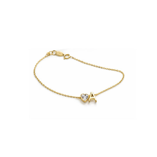 Radiant Heart & Initial Gold Bracelet
