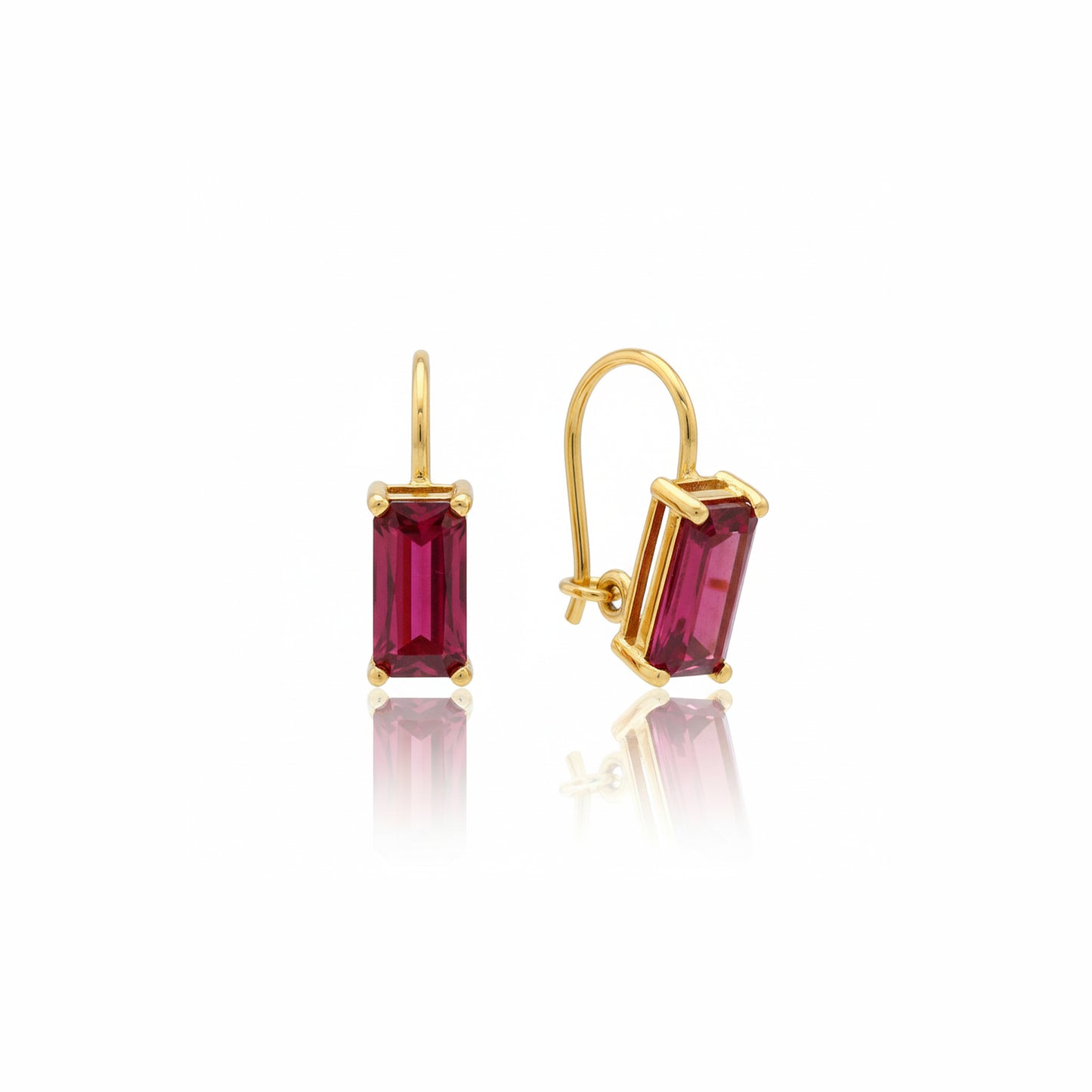 Rectangular Red Gemstone Earrings