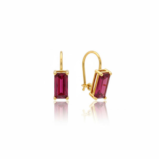 Rectangular Red Gemstone Earrings