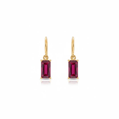Rectangular Red Gemstone Earrings