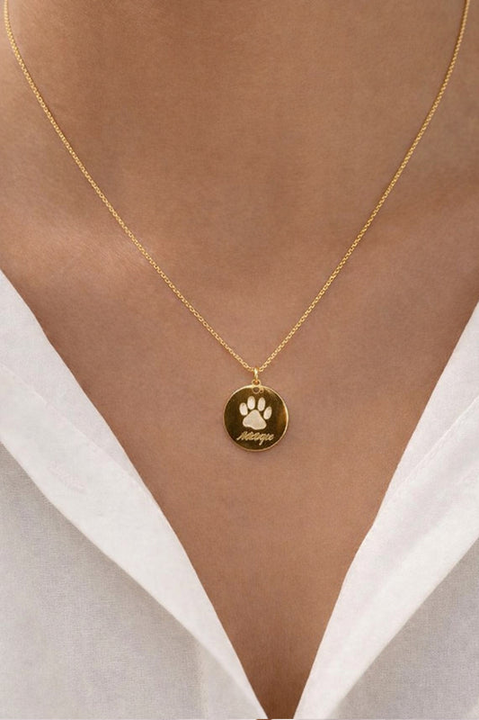 Round Paw Charm Gold Necklace