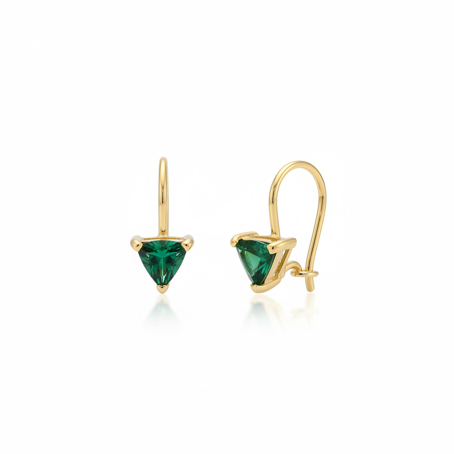 Gold Stud Earrings with Green Gemstone